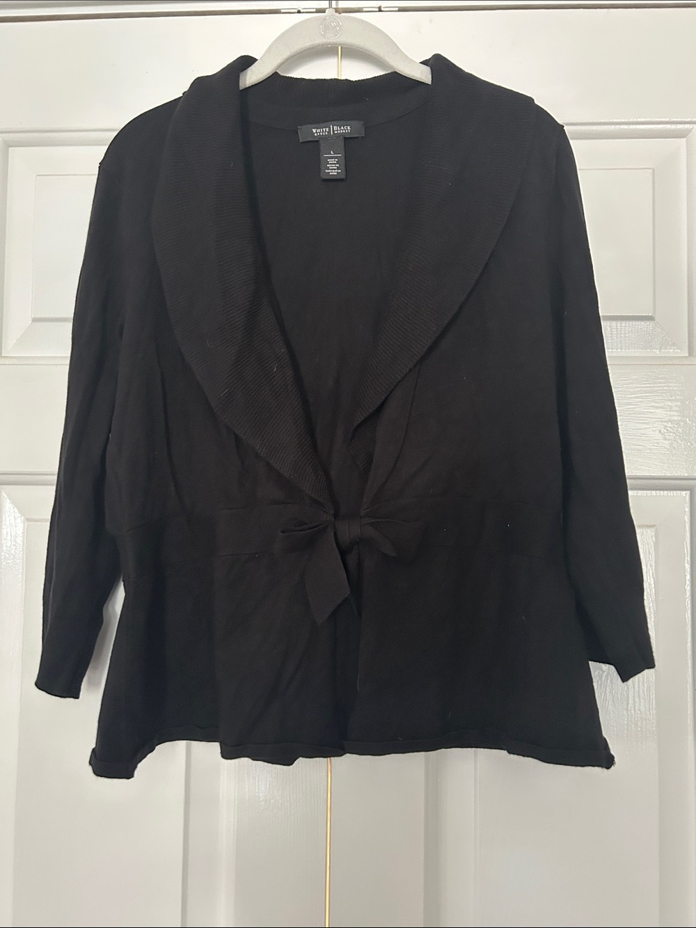 White House Black Market Black Shawl-Collar Tie-Front Sweater